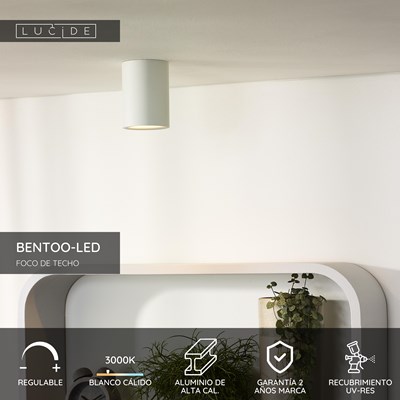 Lucide BENTOO-LED - Foco de techo - Ø 8 cm - LED Regul. - GU10 - 1x5W 3000K - Blanco